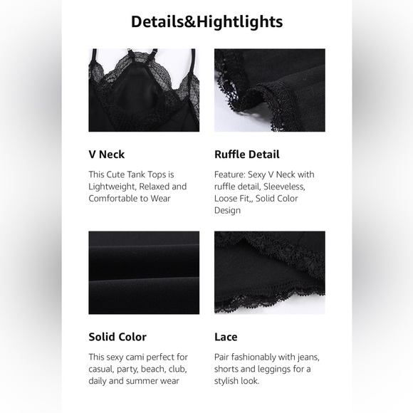 2 Astylish Women Sexy V Neck Casual Sleeveless Cami Tank Top w lace adjustable - Picture 9 of 16